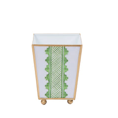 Clarabelle Enameled Green Square Metal Cachepot Planter for Bedroom, Office, Kitchen, Living Room - Hostess Gifts