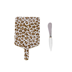 Leopard Cream Enameled Charcuterie Board, Wooden Cutting Board, Serving and Chopping Board for Food & Meat Prep