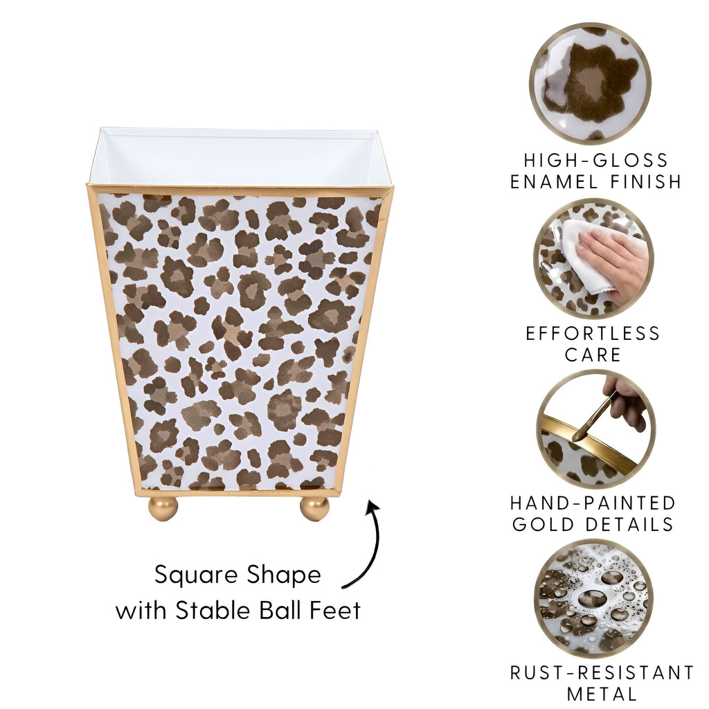 Cream Leopard Enameled Square Cachepot Planter