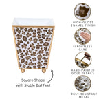 Cream Leopard Enameled Square Cachepot Planter