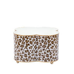 AS-IS - Cream Leopard Enamel Quatrefoil Cachepot Planter