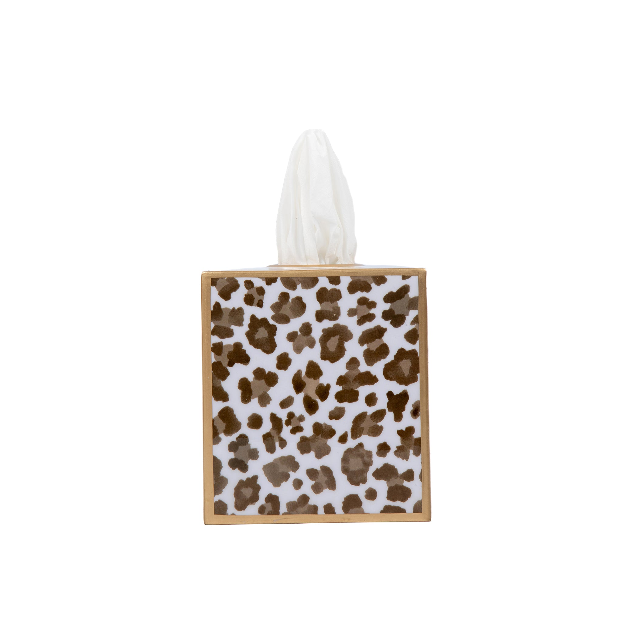 Enameled Cream and Brown Square Tissue Box Cover for Bathroom / Bedroom / Living room  - 6 in x 5 in x 5 in - The Cream Leopard Collection - Avail 06/24