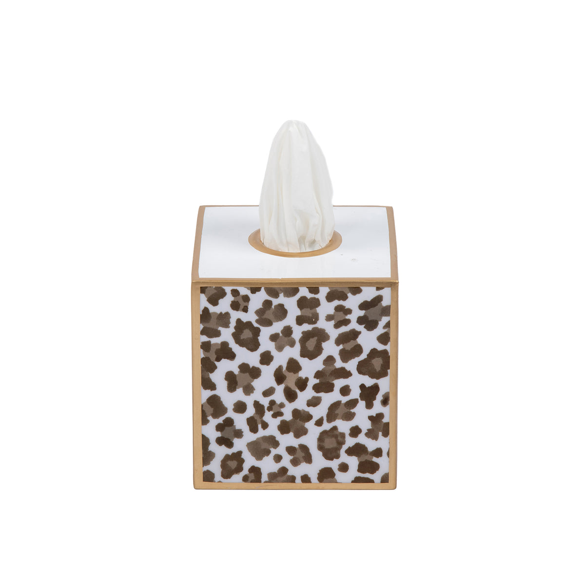 Enameled Cream and Brown Square Tissue Box Cover for Bathroom / Bedroom / Living room  - 6 in x 5 in x 5 in - The Cream Leopard Collection - Avail 06/24