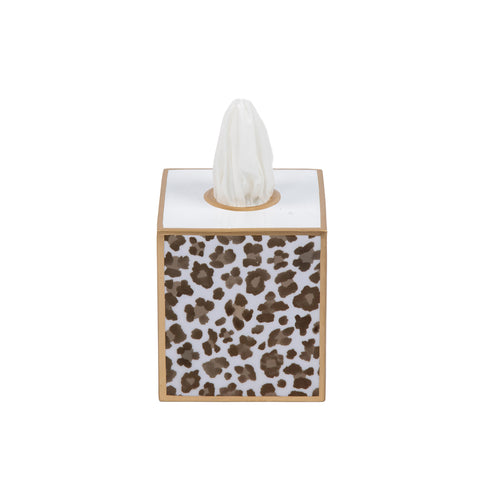 Enameled Cream and Brown Square Tissue Box Cover for Bathroom / Bedroom / Living room  - 6 in x 5 in x 5 in - The Cream Leopard Collection - Avail 06/24