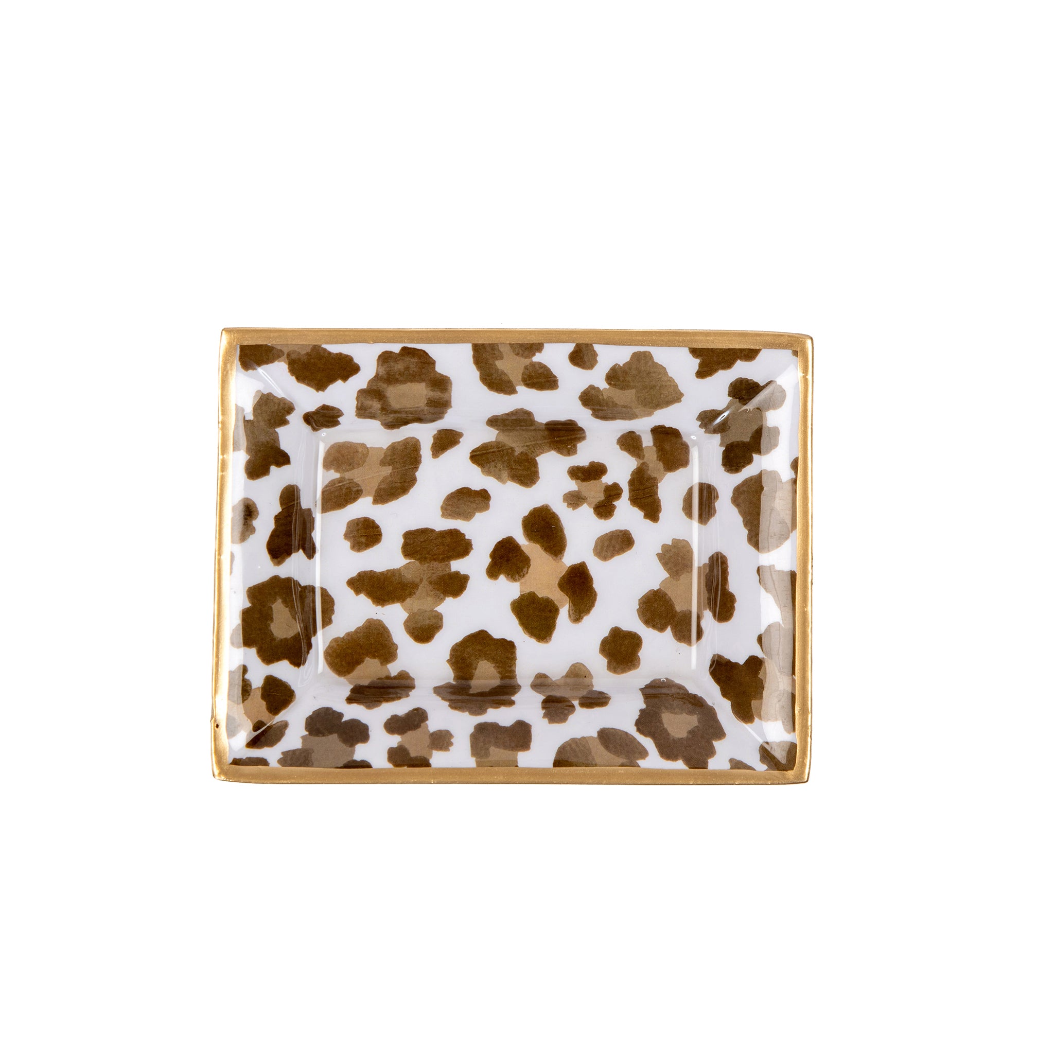 Enameled Cream and Brown Rectangle Landry Decorative Tray For Garden Party and Home Decor - 4 in x 5 in x 1 in - The Cream Leopard Collection - Avail 06/18