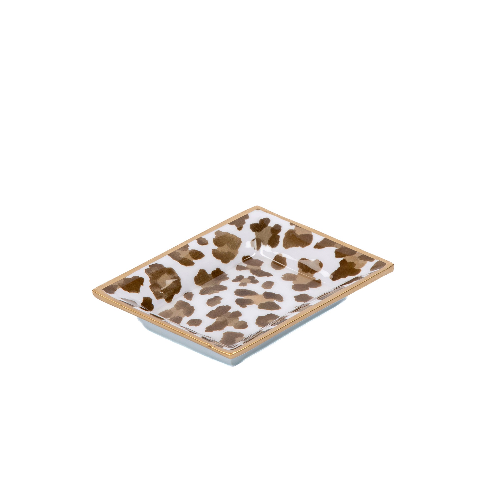 Enameled Cream and Brown Rectangle Landry Decorative Tray For Garden Party and Home Decor - 4 in x 5 in x 1 in - The Cream Leopard Collection - Avail 06/18