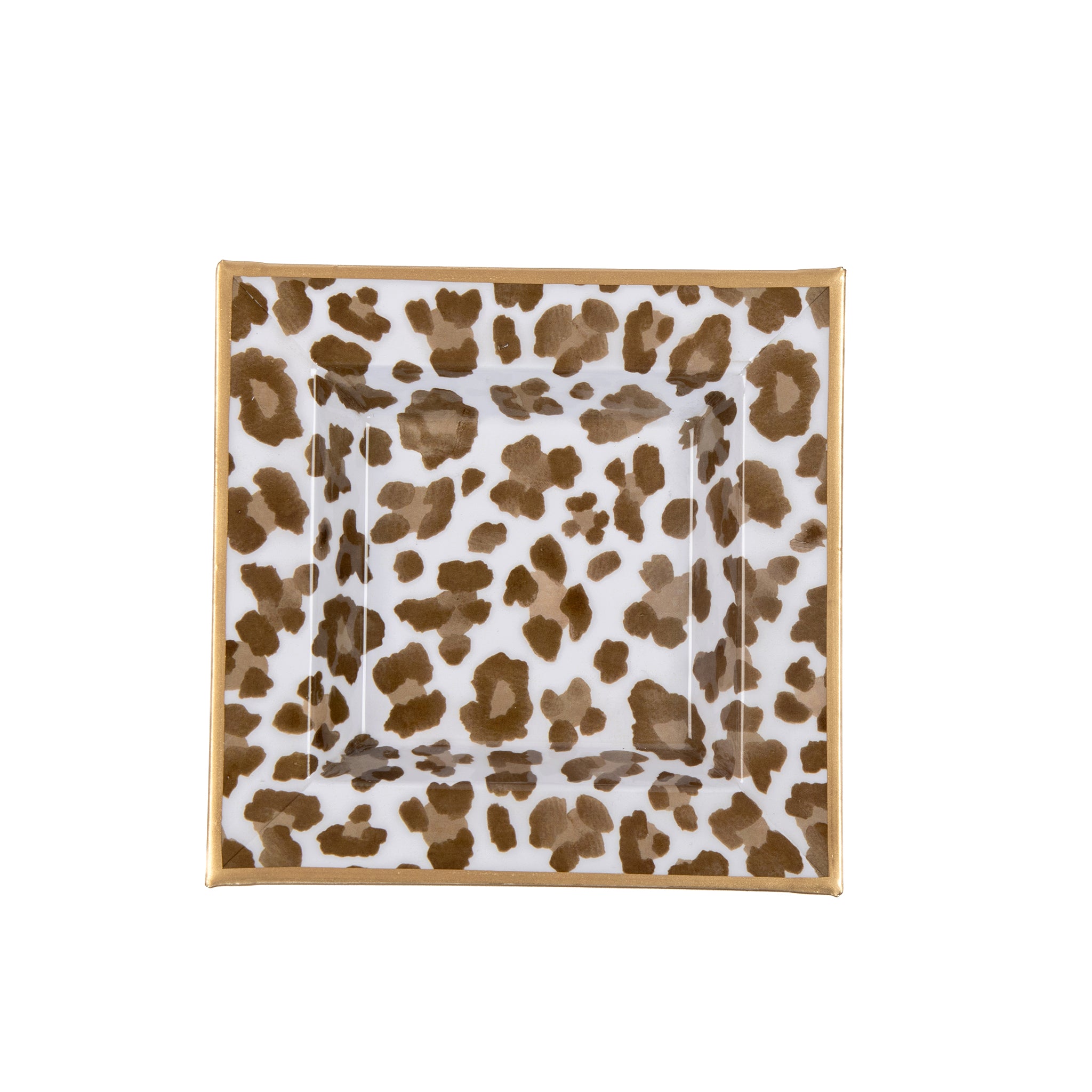 Enameled Cream and Brown Square Tori Trinket Decorative Tray For Garden Party and Home Decor - 6 in x 6 in x 1 in - The Cream Leopard Collection - Avail 06/18