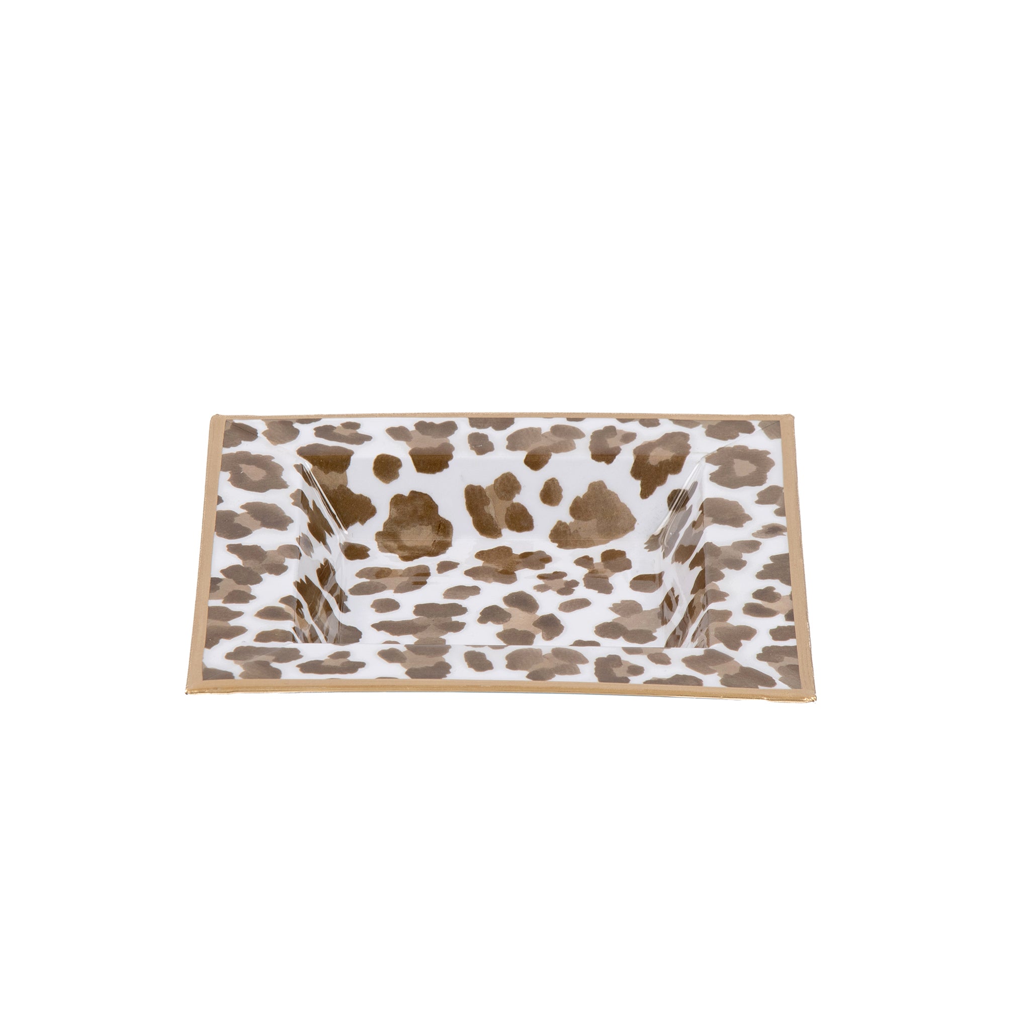 Enameled Cream and Brown Square Tori Trinket Decorative Tray For Garden Party and Home Decor - 6 in x 6 in x 1 in - The Cream Leopard Collection - Avail 06/18