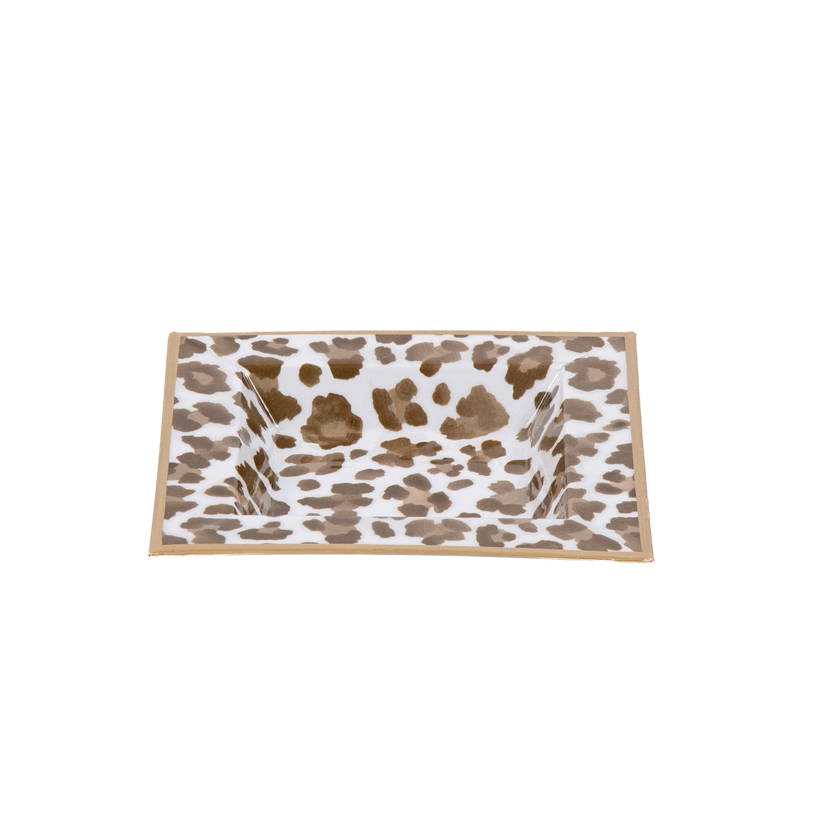 Enameled Cream and Brown Square Tori Trinket Decorative Tray For Garden Party and Home Decor - 6 in x 6 in x 1 in - The Cream Leopard Collection - Avail 06/18