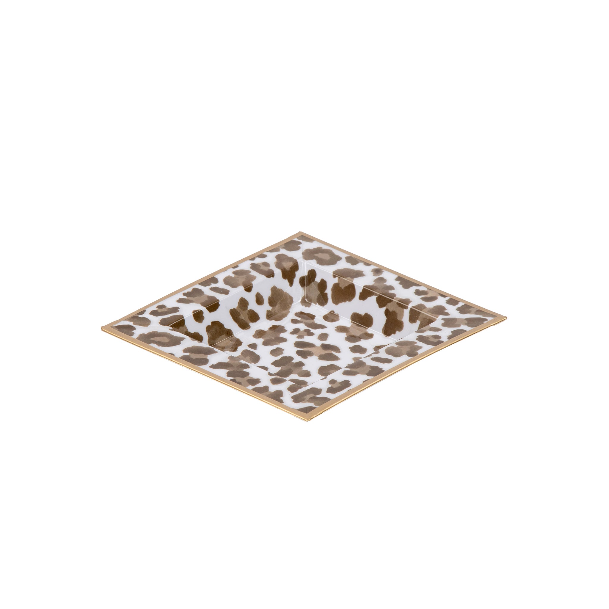 Enameled Cream and Brown Square Tori Trinket Decorative Tray For Garden Party and Home Decor - 6 in x 6 in x 1 in - The Cream Leopard Collection - Avail 06/18