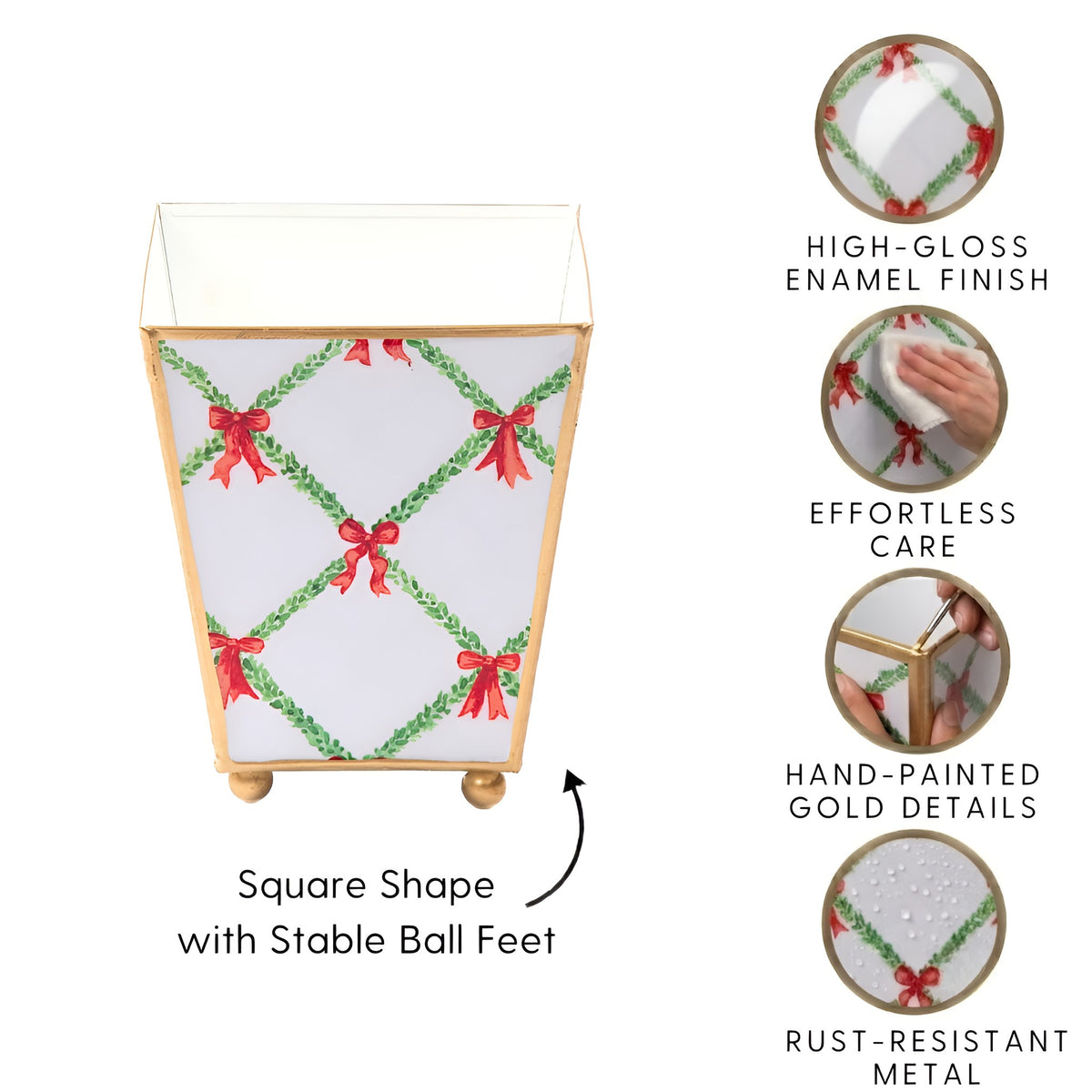 Bow Trellis Enameled Square Cachepot Planter