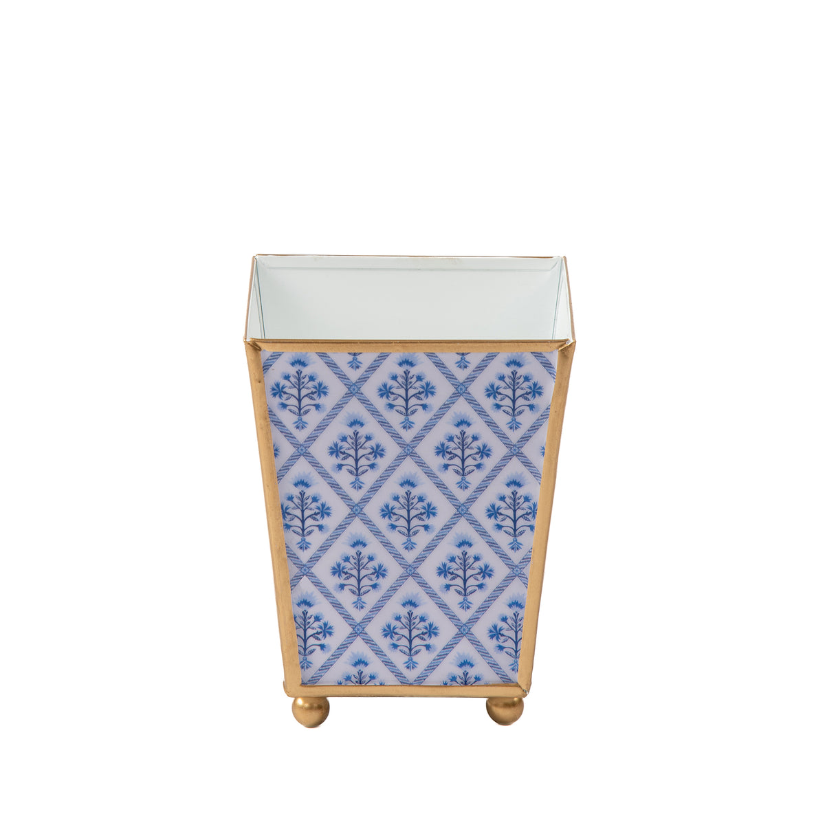 Marigold Lattice Enameled Square Cachepot Planter - Avail 08/24