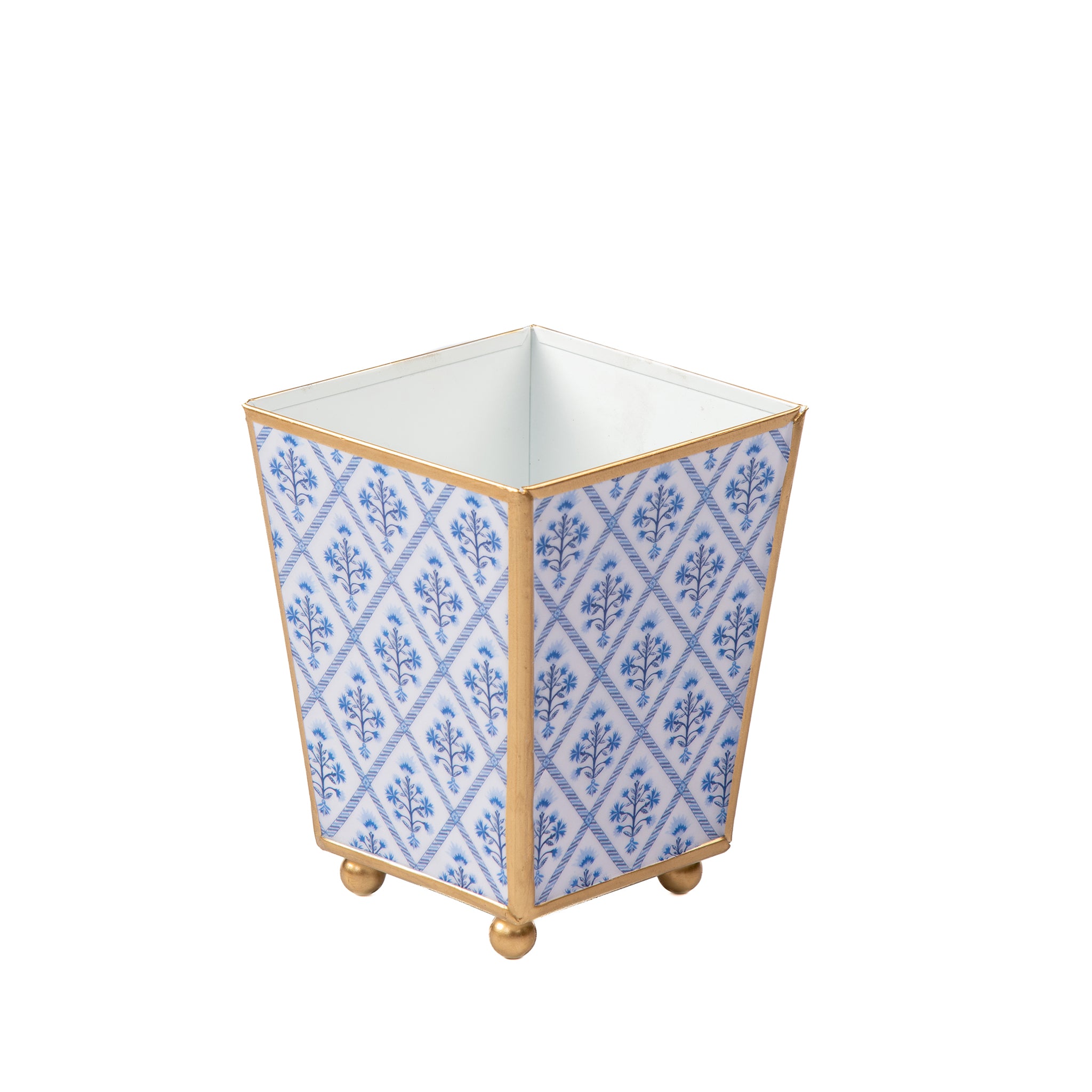 Marigold Lattice Enameled Square Cachepot Planter - Avail 08/24
