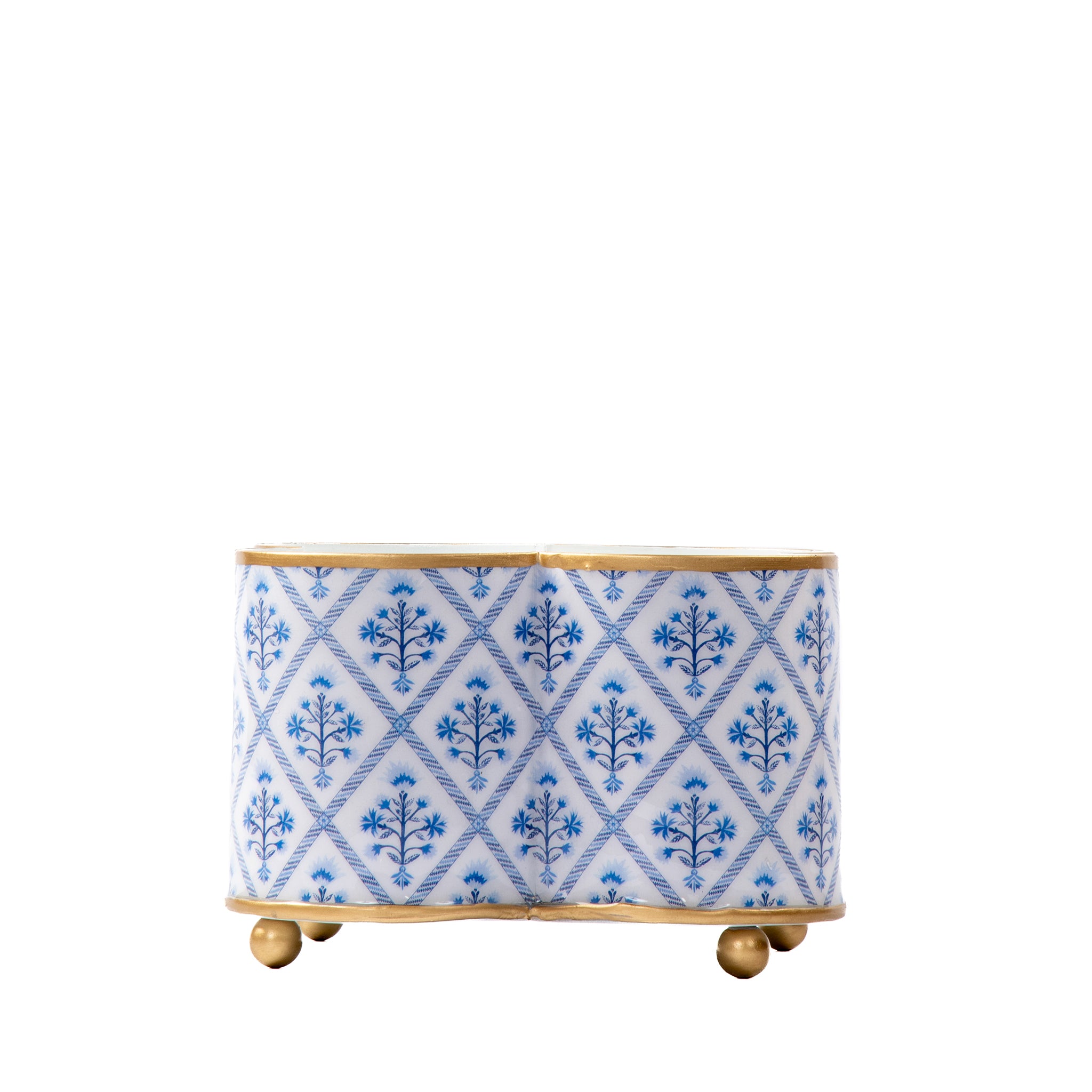 Marigold Lattice Enameled Quatrefoil Cachepot Planter - Avail 08/24