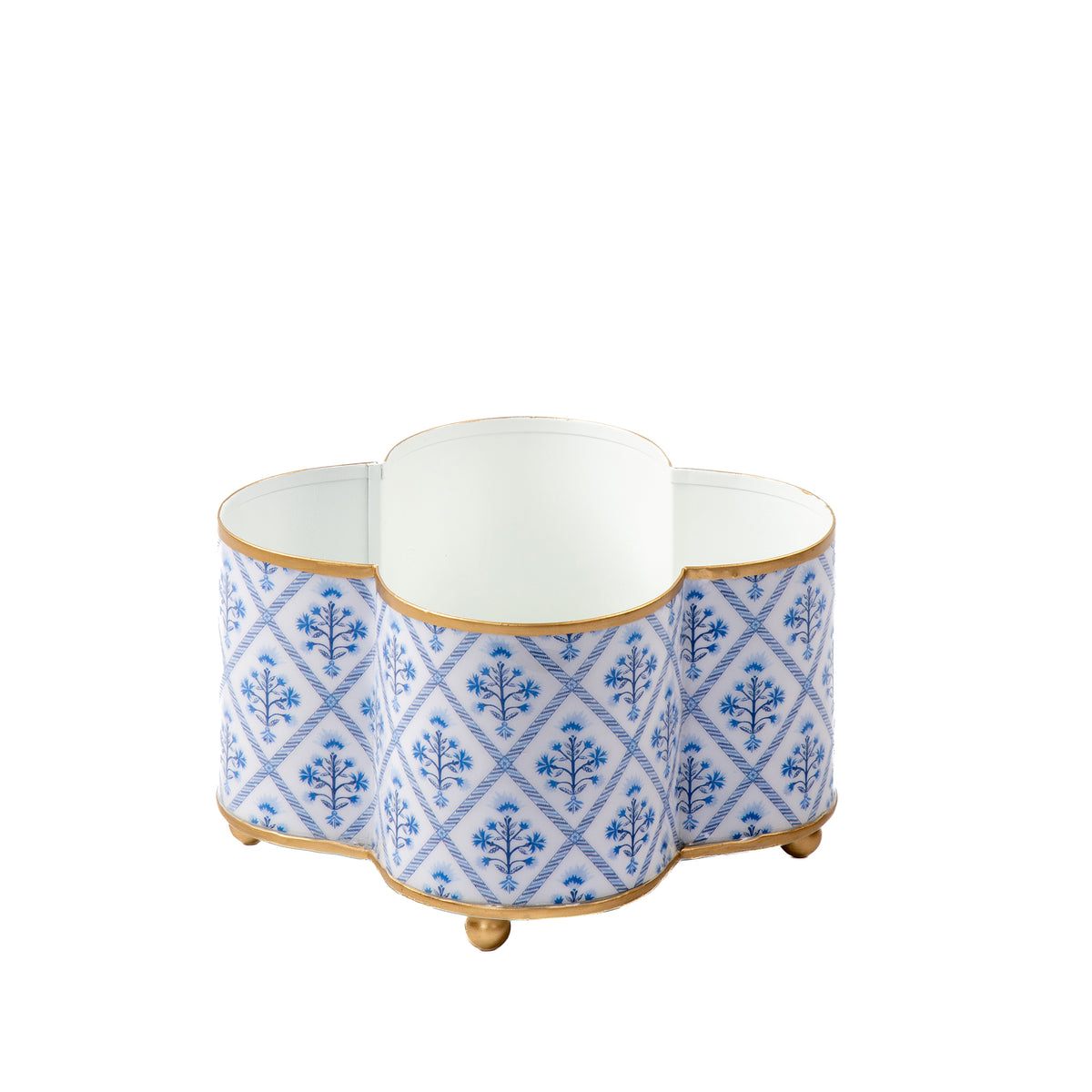 Marigold Lattice Enameled Quatrefoil Cachepot Planter - Avail 08/24