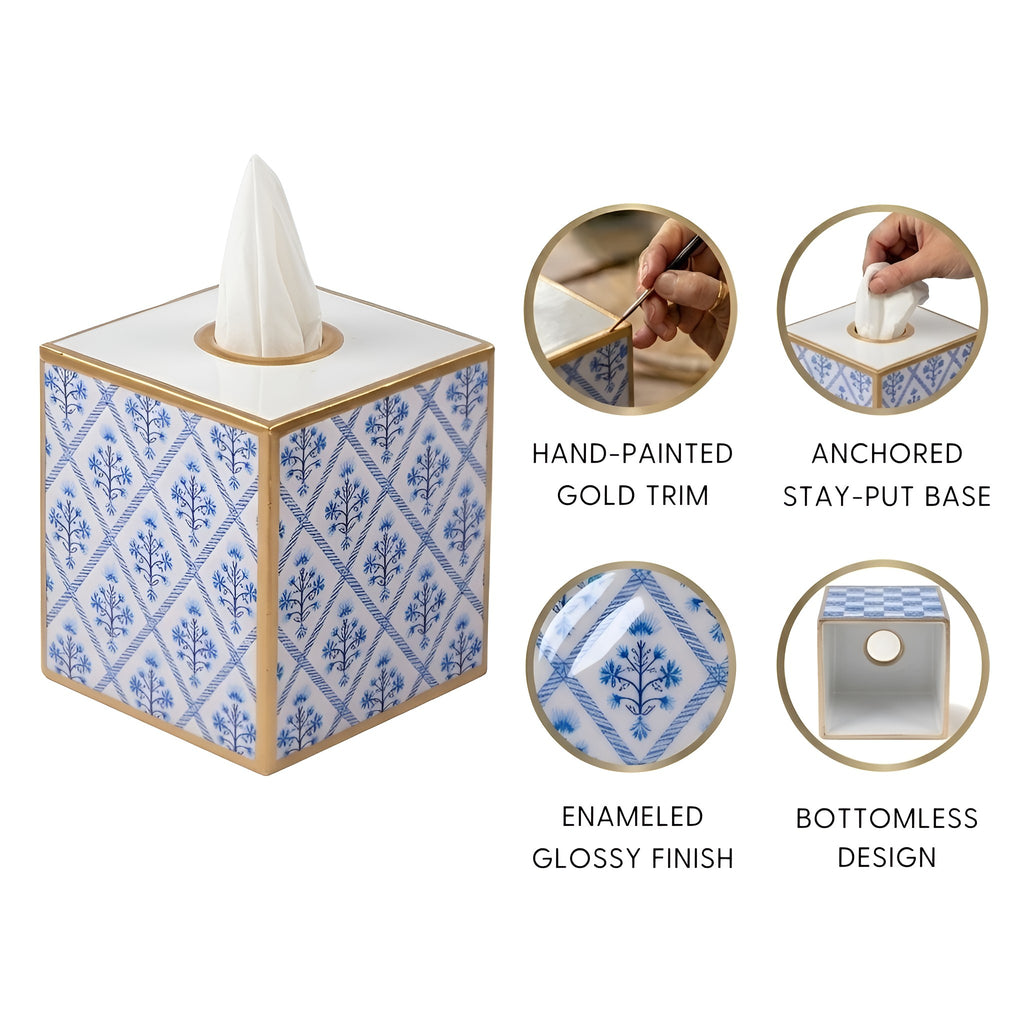 Marigold Lattice Enameled Tissue Box Cover