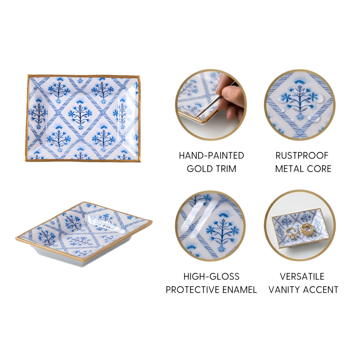 Marigold Lattice Enameled Landry Jewelry Tray