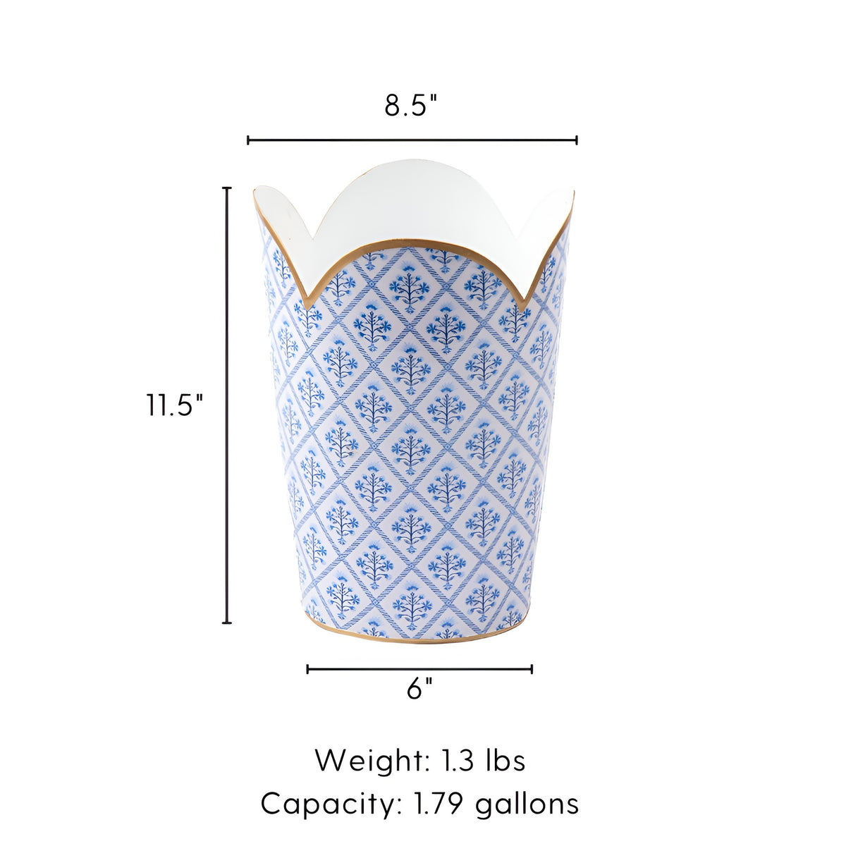 Marigold Lattice Enameled Tulip Wastebasket