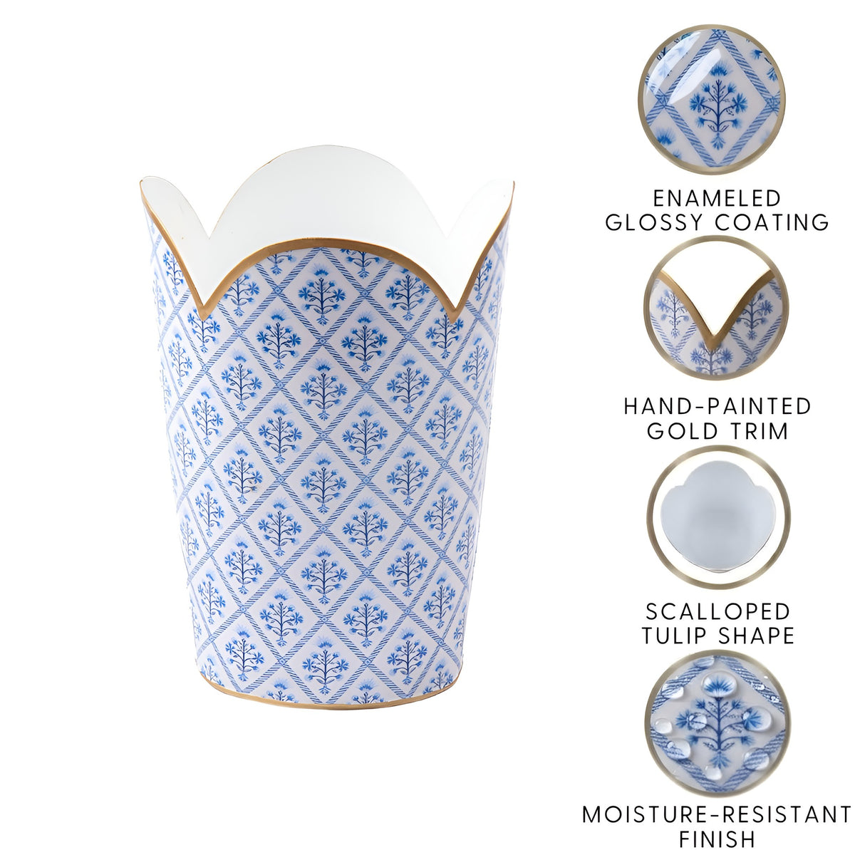 Marigold Lattice Enameled Tulip Wastebasket