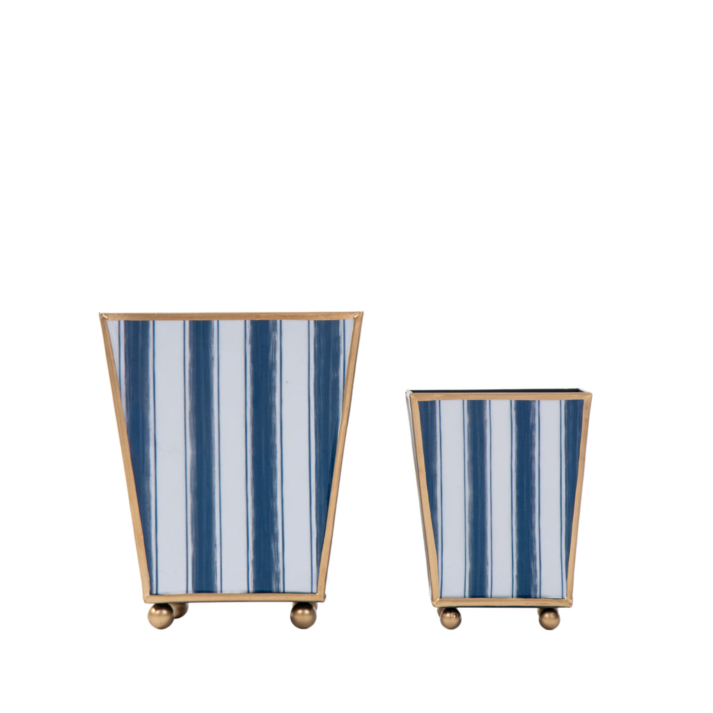 Brush Stripe Enameled Square Cachepot Planter - Avail 09/21