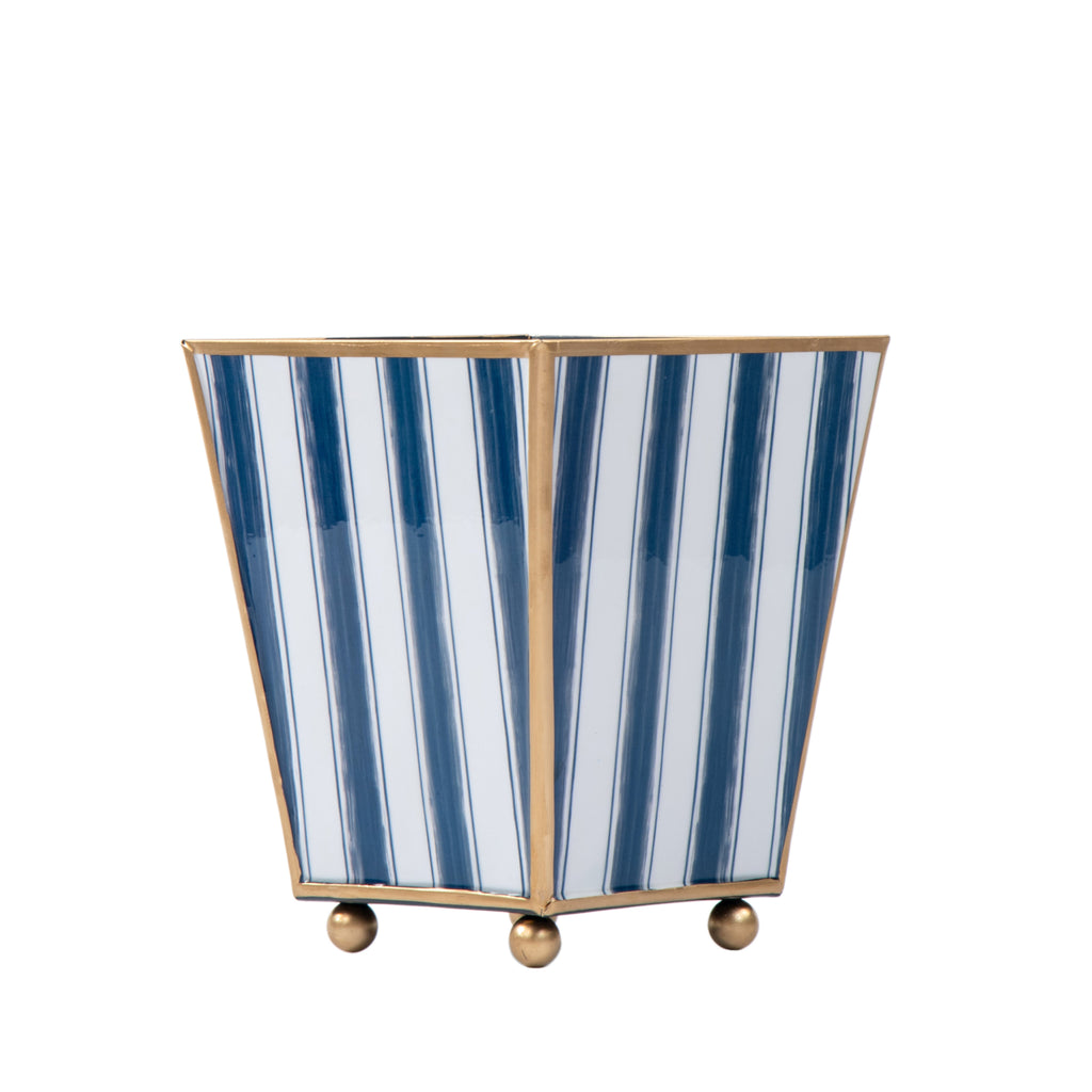 Brush Stripe Enameled Square Cachepot Planter - Avail 09/21