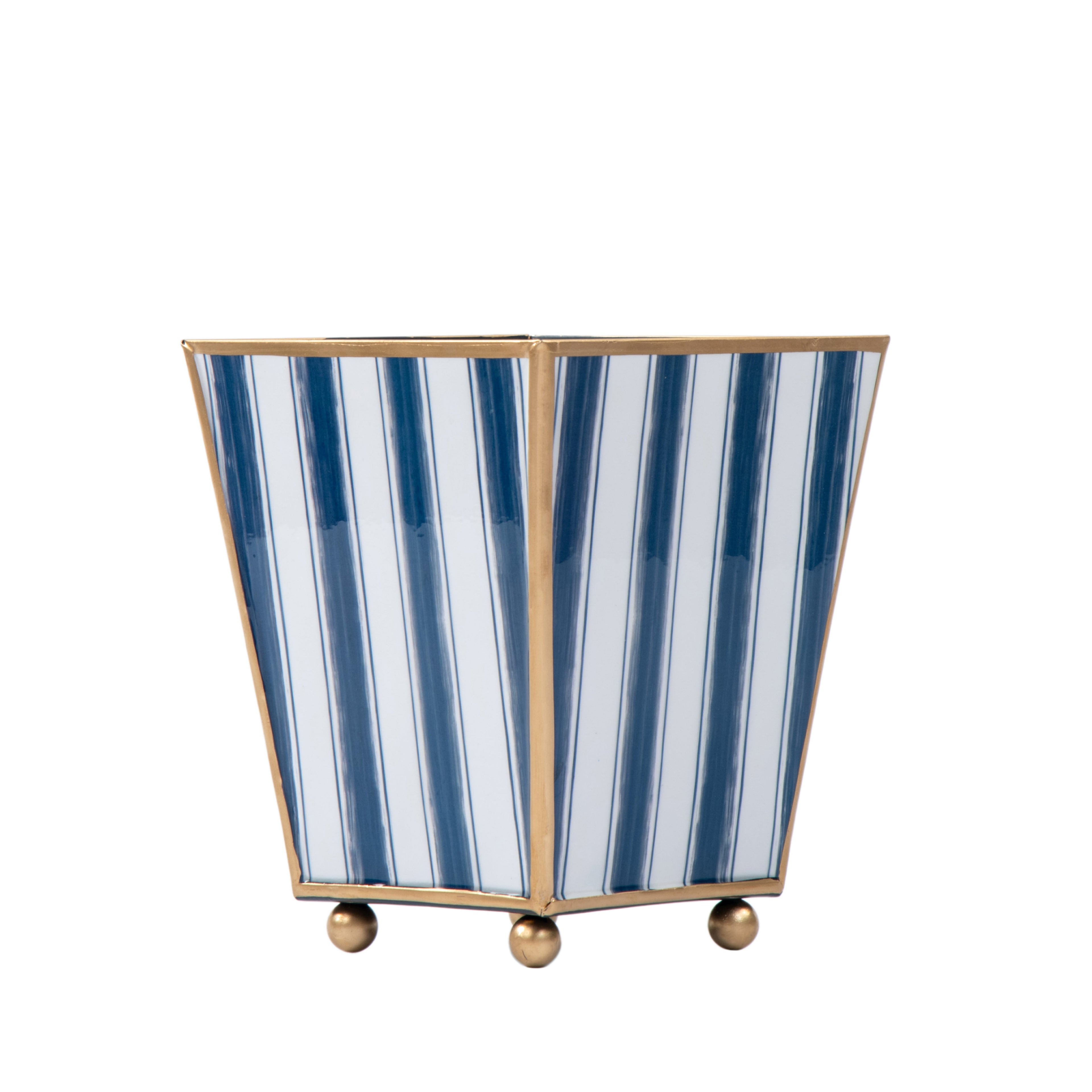 Brush Stripe Enameled Square Cachepot Planter - Avail 09/21