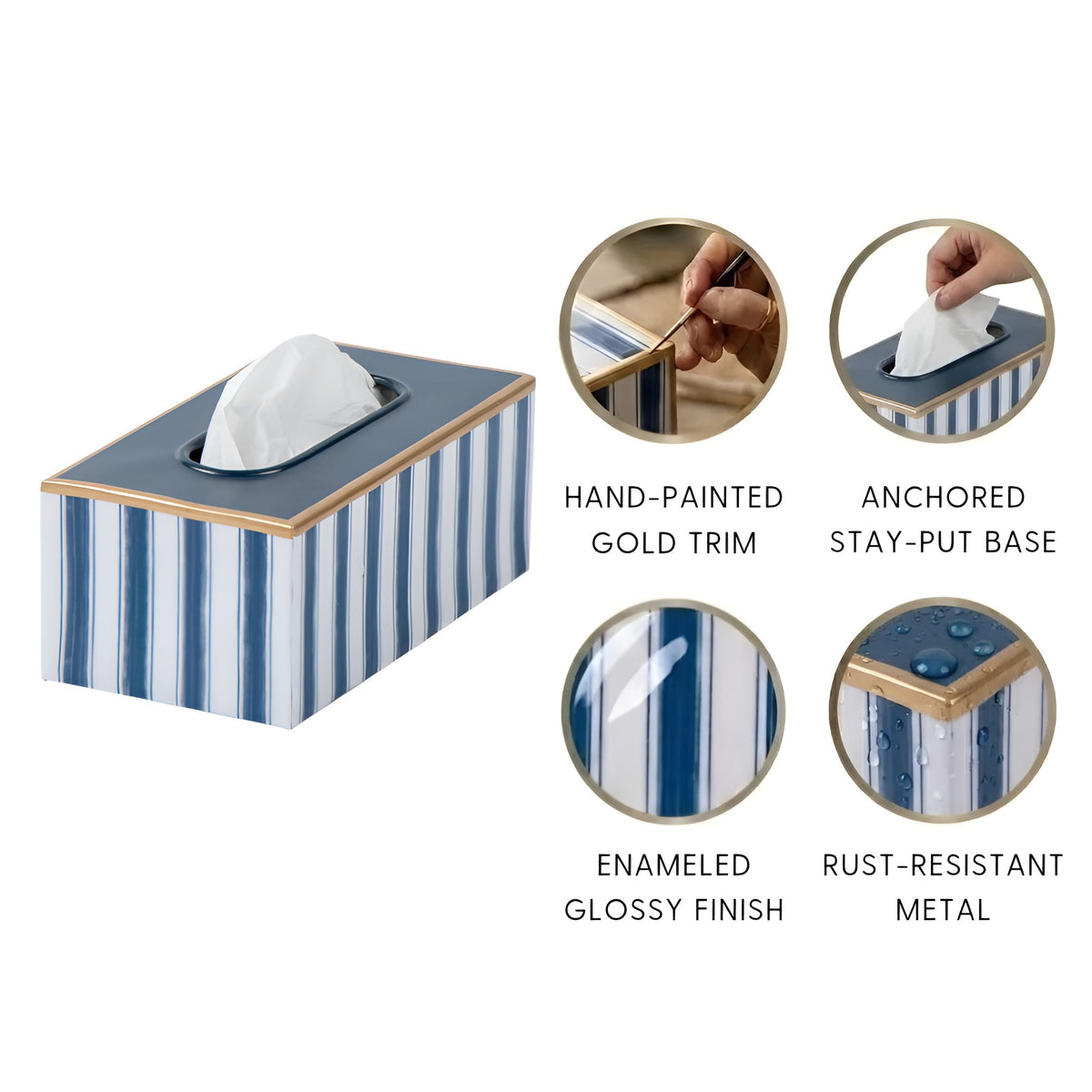 Brush Stripe Enameled Rectangular Tissue Box Cover