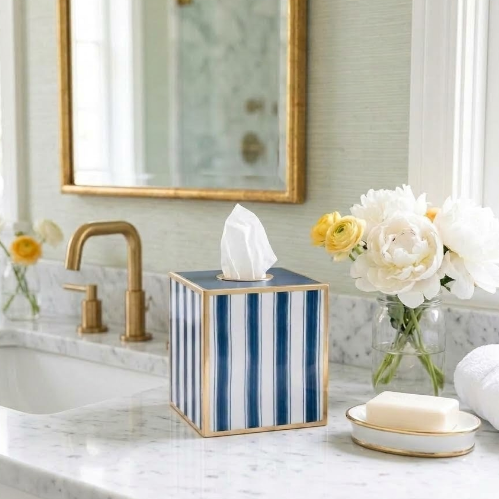 Brush Stripe Enameled Tissue Box Cover - Avail 10/01