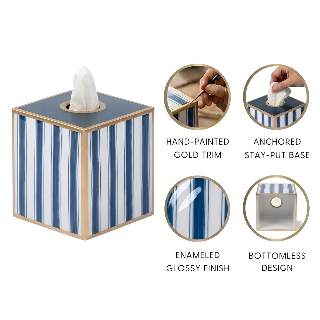 Brush Stripe Enameled Tissue Box Cover - Avail 10/01