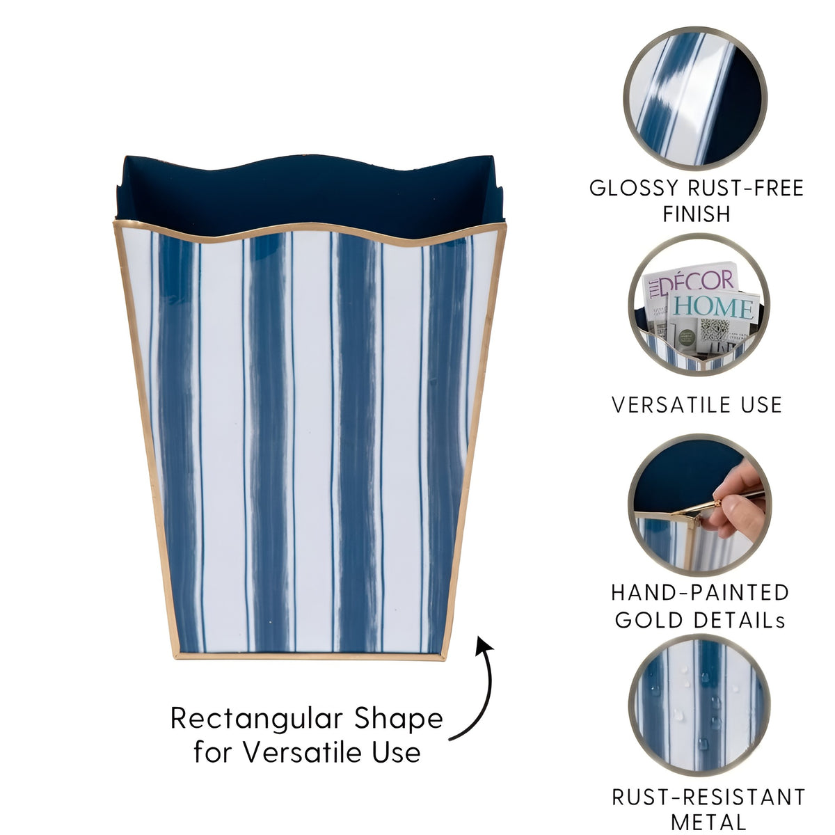 Brush Stripe Rectangular Classic Wastebasket - Avail 10/01