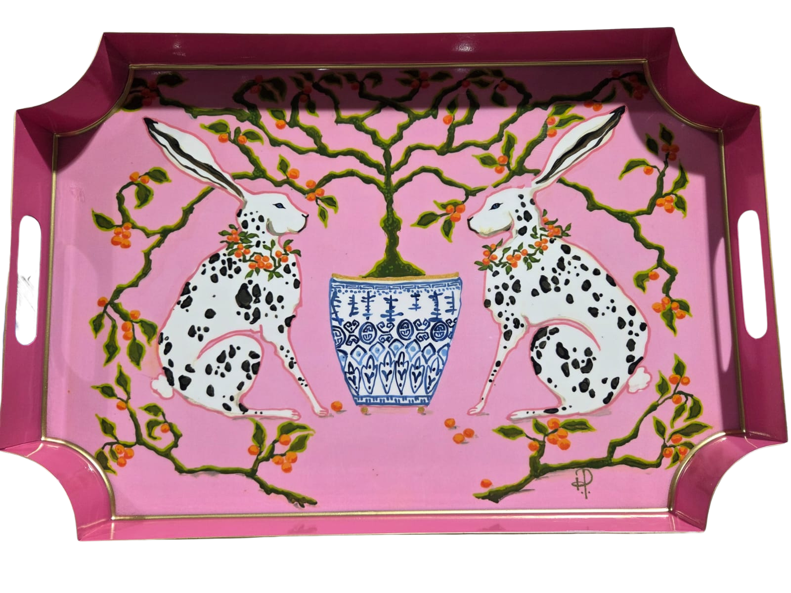 Bunnies Enameled Jaye Tray - Pink