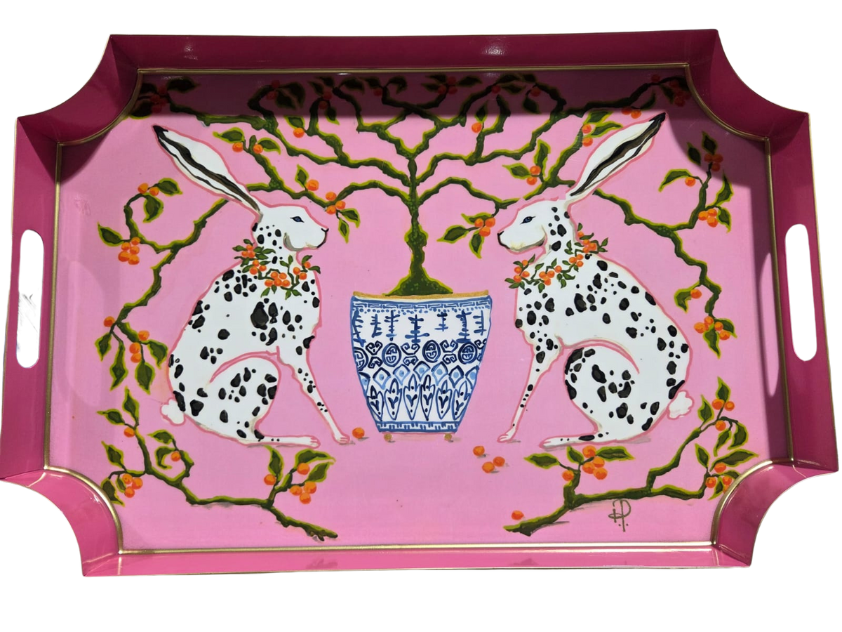 Bunnies Enameled Jaye Tray - Pink