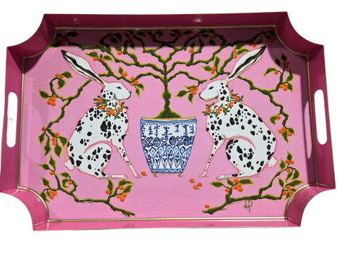 Bunnies Enameled Jaye Tray - Pink