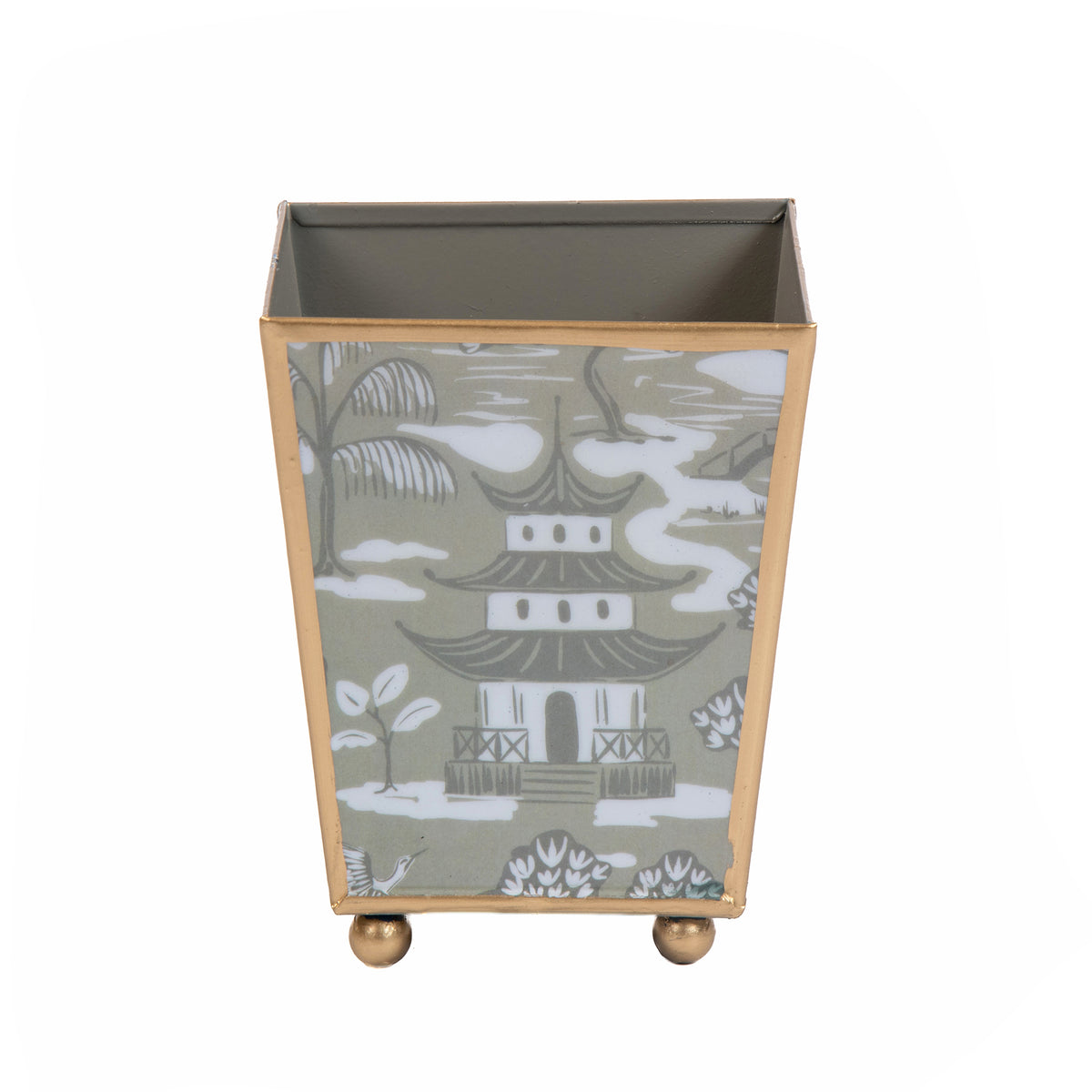 Kyoto Pagoda Enameled Square Cachepot Planter 6 - Taupe & White - Avail 11/11