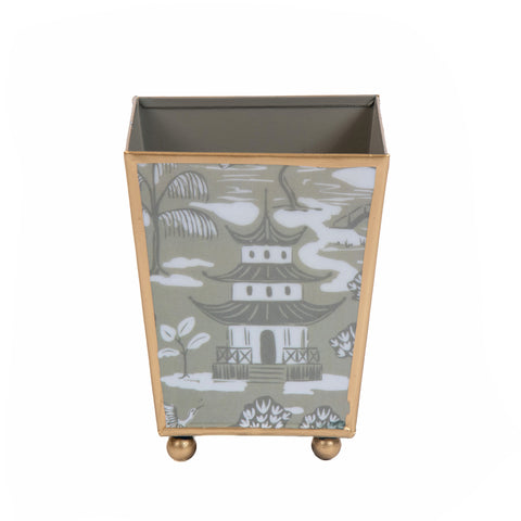 Kyoto Pagoda Enameled Square Cachepot Planter 6 - Taupe & White - Avail 11/11