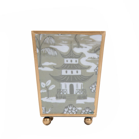 Kyoto Pagoda Enameled Square Cachepot Planter 6 - Taupe & White - Avail 11/11