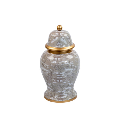 Kyoto Pagoda Enameled Ginger Jar - Large - Taupe & White - Avail 11/11