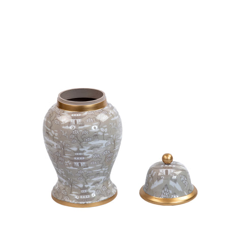 Kyoto Pagoda Enameled Ginger Jar - Large - Taupe & White - Avail 11/11