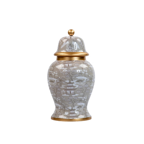 Kyoto Pagoda Enameled Ginger Jar - Large - Taupe & White - Avail 11/11