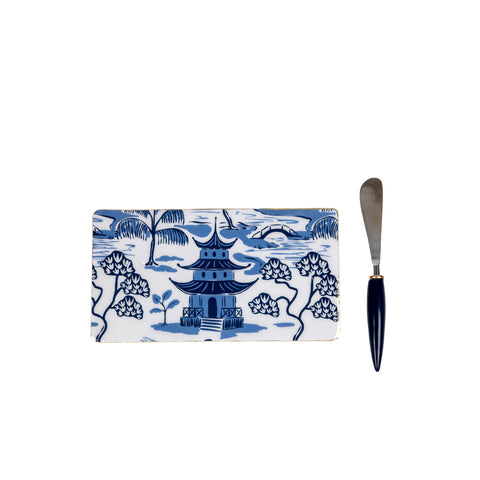 Kyoto Pagoda Amelia Cutting Board Set - White & Blue