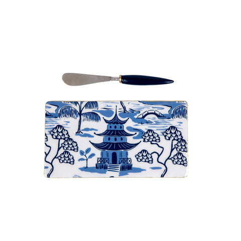 Kyoto Pagoda Amelia Cutting Board Set - White & Blue