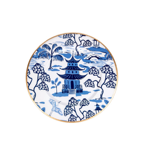 Kyoto Pagoda Dessert Plate (4pk) - White & Blue - Avail 11/11