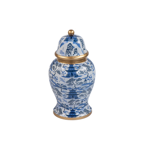 Kyoto Pagoda Enameled Ginger Jar - Large - White & Blue - Avail 11/11