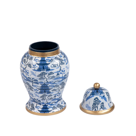 Kyoto Pagoda Enameled Ginger Jar - Large - White & Blue - Avail 11/11