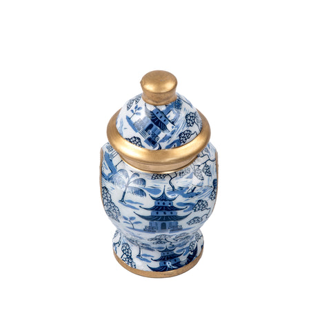 Kyoto Pagoda Ginger Jar Enameled Napkin Ring (4pk) - White & Blue - Avail 12/05