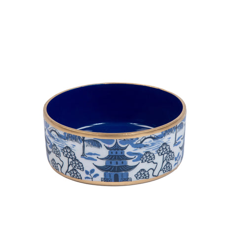 Kyoto Pagoda Pet Bowl - White & Blue - Avail 11/11