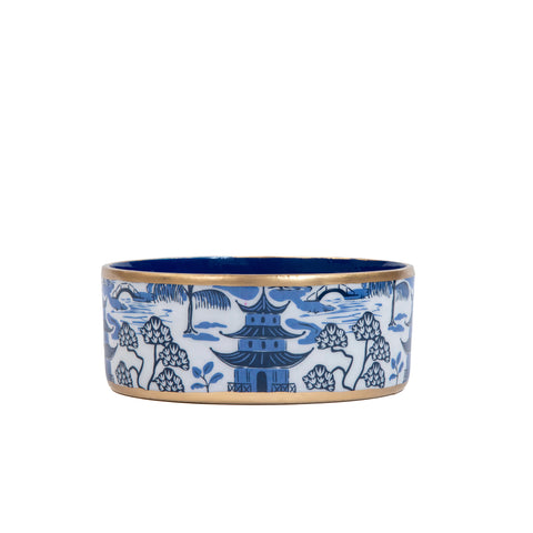 Kyoto Pagoda Pet Bowl - White & Blue - Avail 11/11