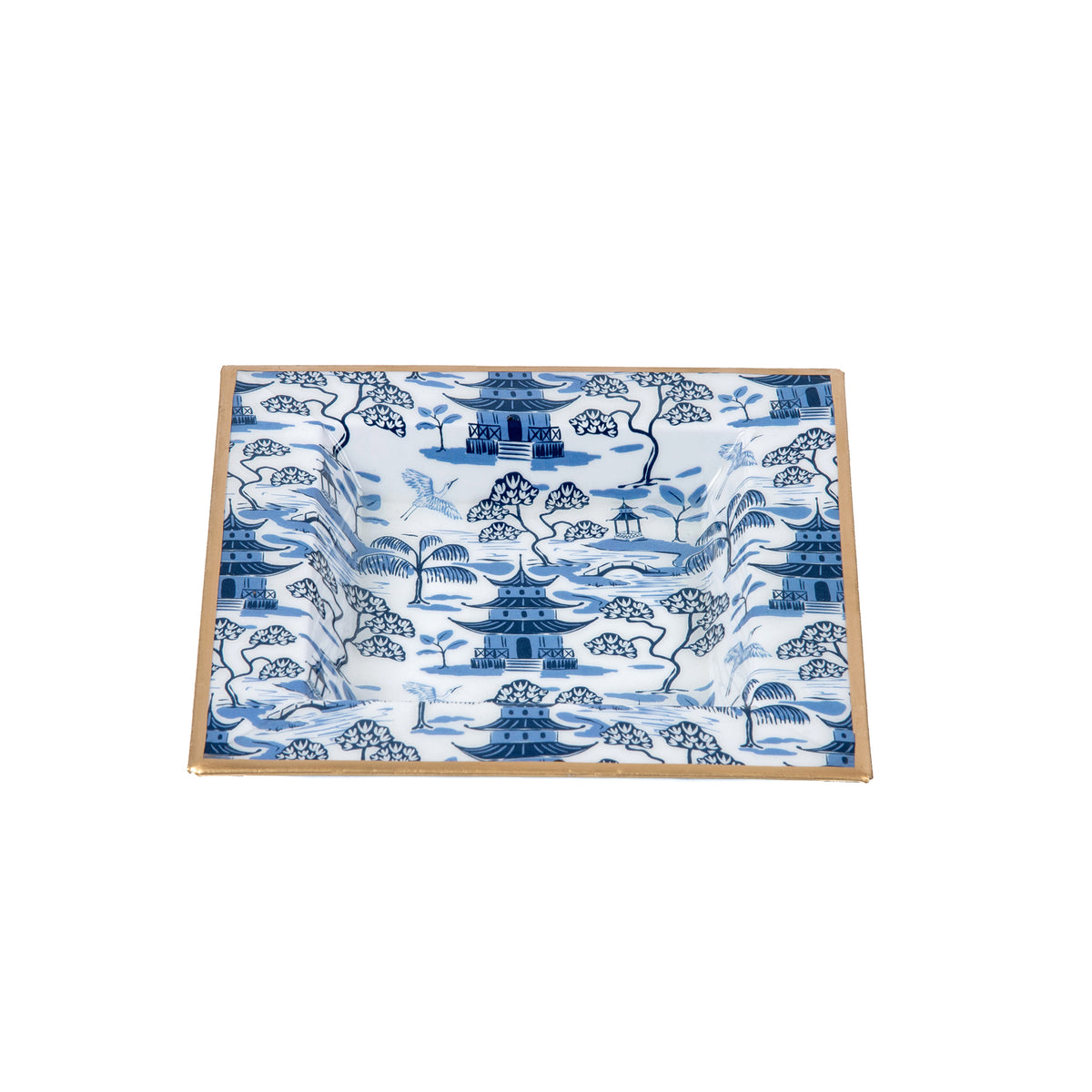 White & Blue Enameled Catch All Tray with High-Quality Metal - by Lilibridge - The Kyoto Pagoda collection 6x 6x1