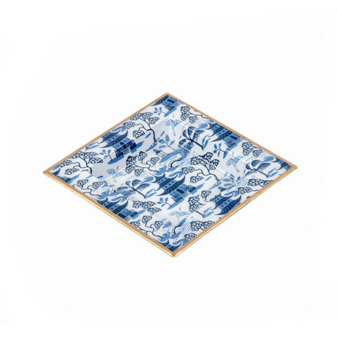 White & Blue Enameled Catch All Tray with High-Quality Metal - by Lilibridge - The Kyoto Pagoda collection 6x 6x1