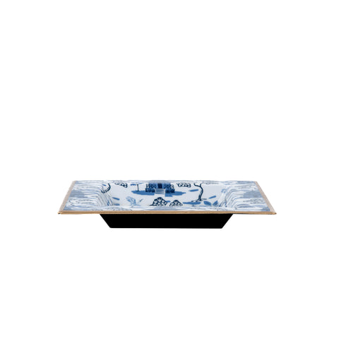 White & Blue Enameled Catch All Tray with High-Quality Metal - by Lilibridge - The Kyoto Pagoda collection 6x 6x1